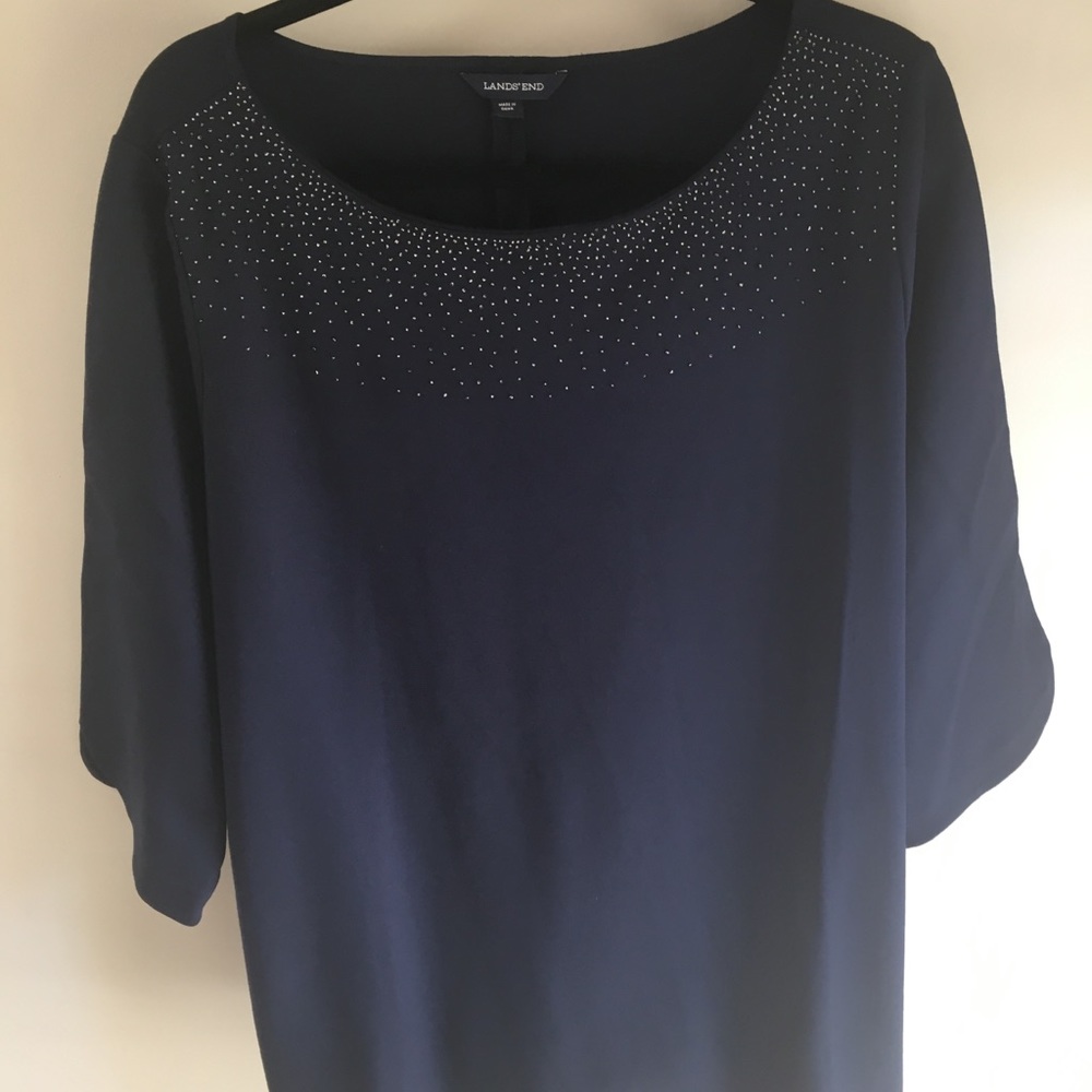 Land’s End Navy Ponte Top with Beaded Neckline